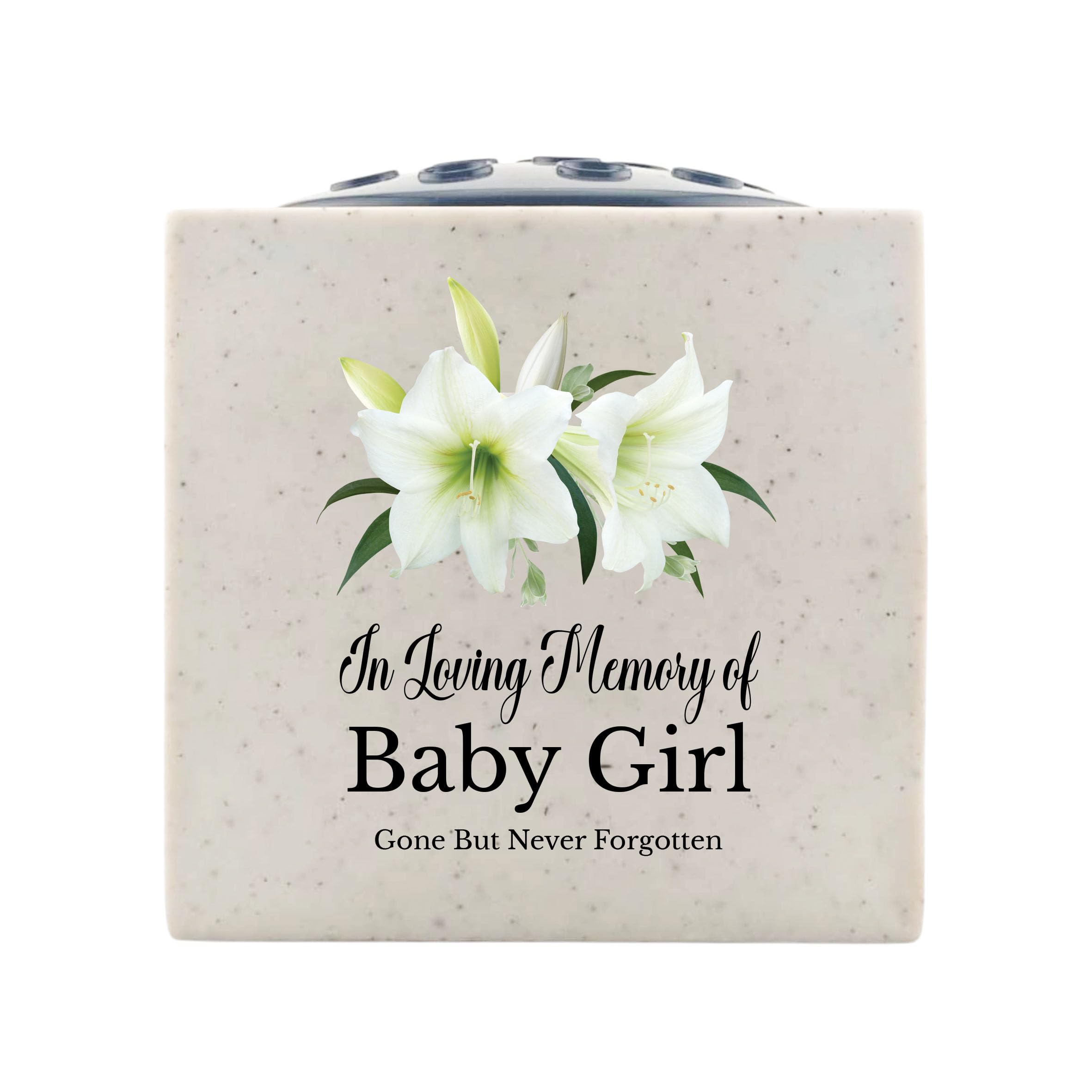 In Loving Memory Of Memorial Rose Bowl Grave Marker Flower Pot Vase With Lily Design (UV PRINTED) (Baby Girl)