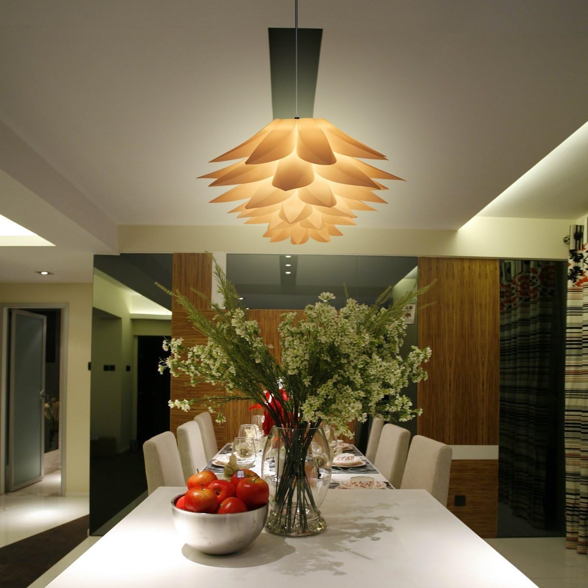 DIY IQ Jigsaw Puzzle Toy Lotus Flower Lamp Shade Ceiling Pendant for Room Decoration (White-2 Pack)