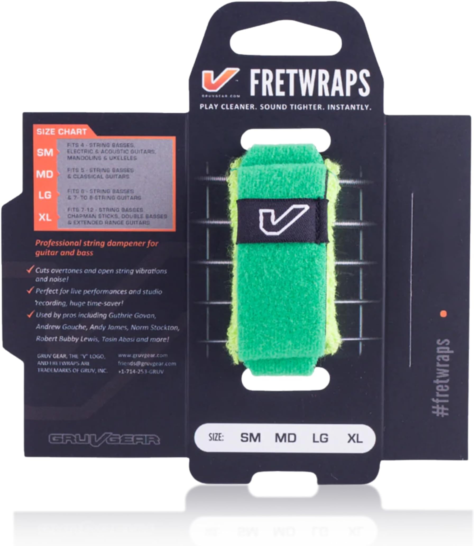 Gruv Gear FretWrap, Fret Wrap, String Dampener, Bass Mute, Guitar Fret Wrap, Acoustic Mute, GruvGear, Damper, Electric Guitar FretWrap, Resonance for Tapping & Recording - Pack of 1, Green Medium