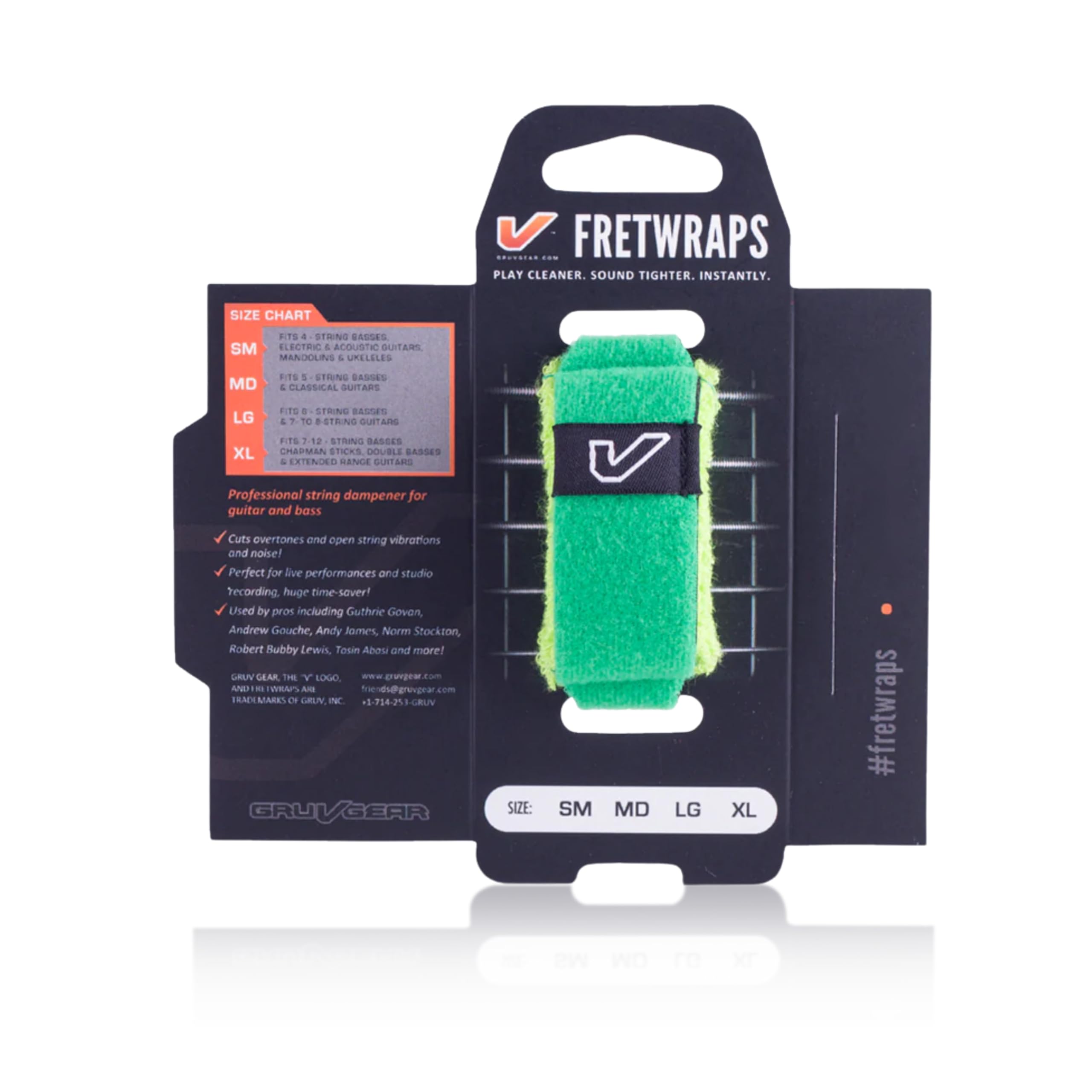 Gruv Gear FretWrap, Fret Wrap, String Dampener, Bass Mute, Guitar Fret Wrap, Acoustic Mute, GruvGear, Damper, Electric Guitar FretWrap, Resonance for Tapping & Recording - Pack of 1, Green Medium