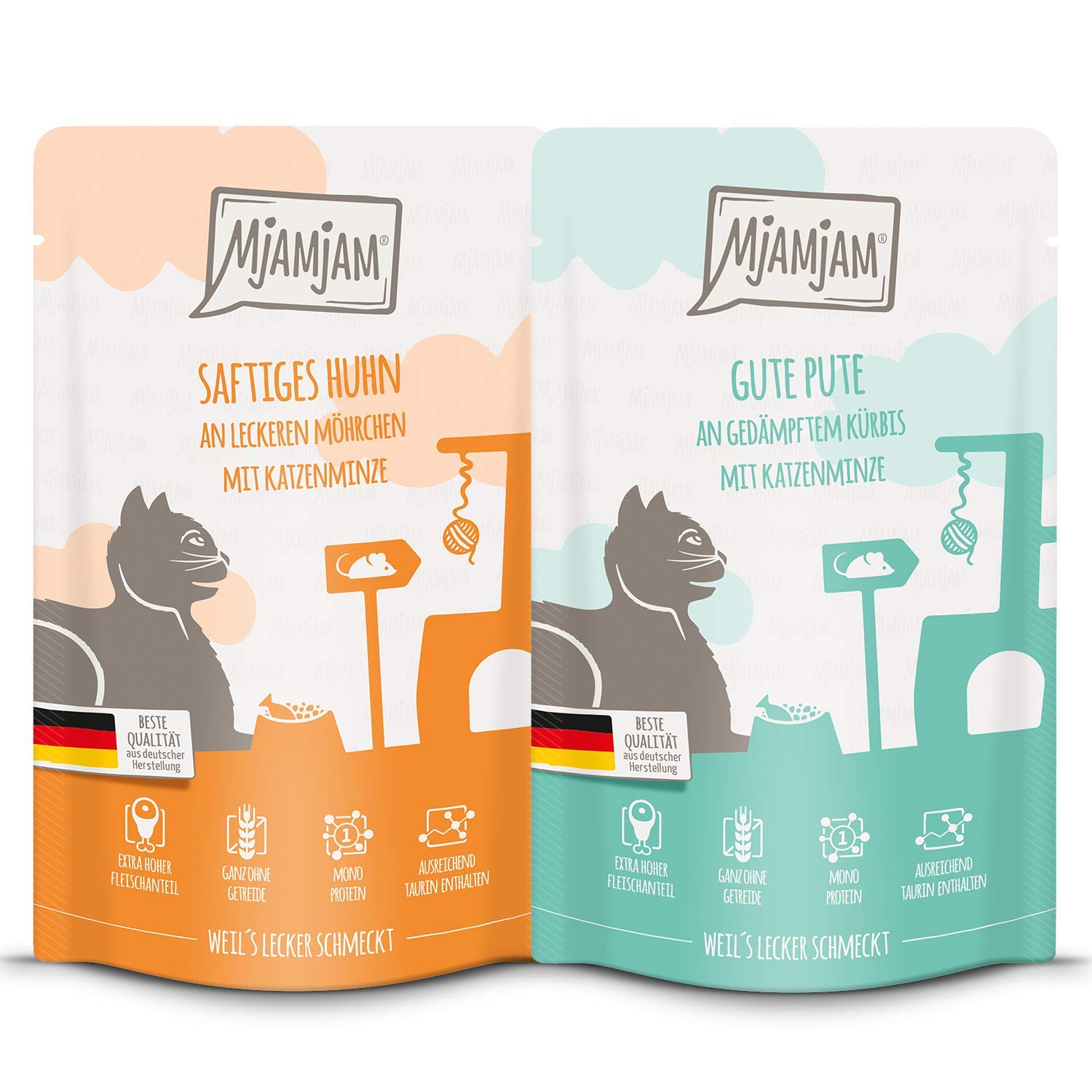 MjAMjAM - Comida Húmeda Premium para Gatos, Sin Cereales con Carne Extra, Paquete Mono 1, Pack de 12 x 125 g