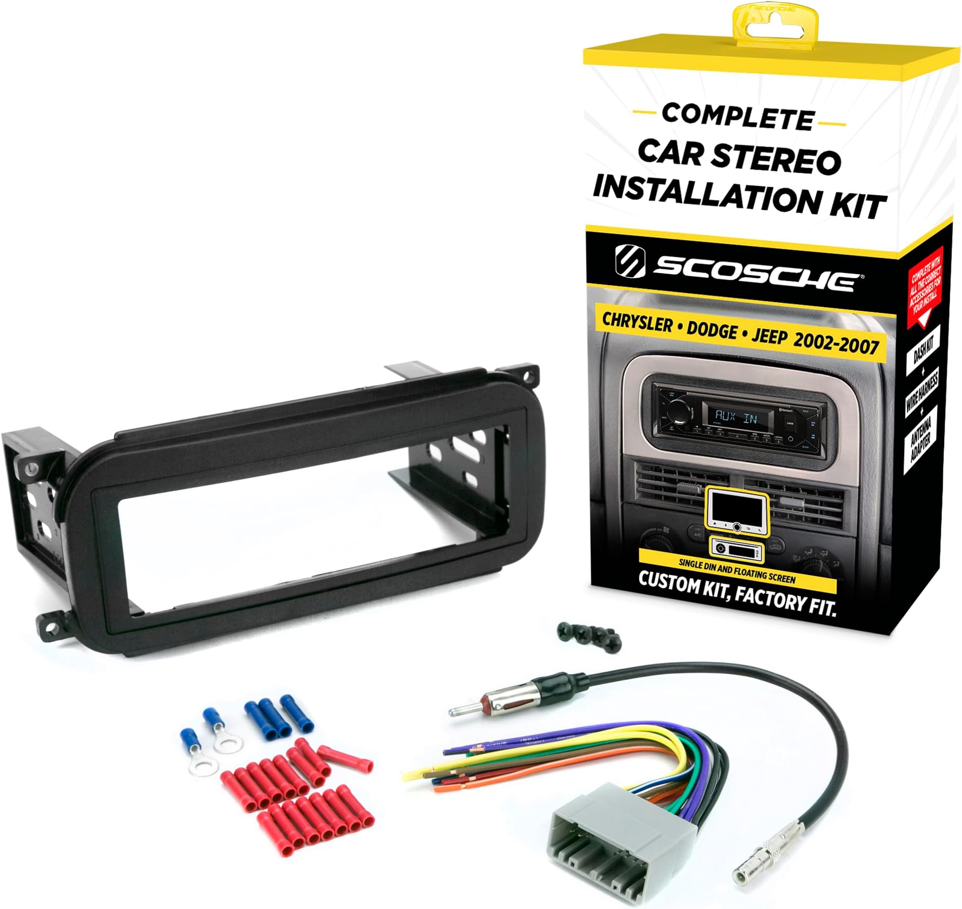 Scosche ICCR3BN Single DIN Radio Install Dash Kit Compatible with Select 2002-07 Chrysler, Dodge & Jeep Vehicles - Complete Basic Car Stereo Installation Kit - See Vehicle Fit Guide in Images