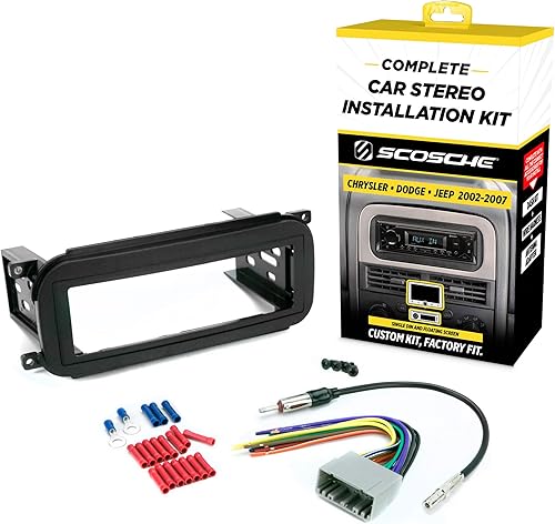 Kit de instalación de radio para salpicadero Scosche ICCR3BN de un solo DIN, compatible con ciertos vehículos Chrysler, Dodge y Jeep de 2002-07 -