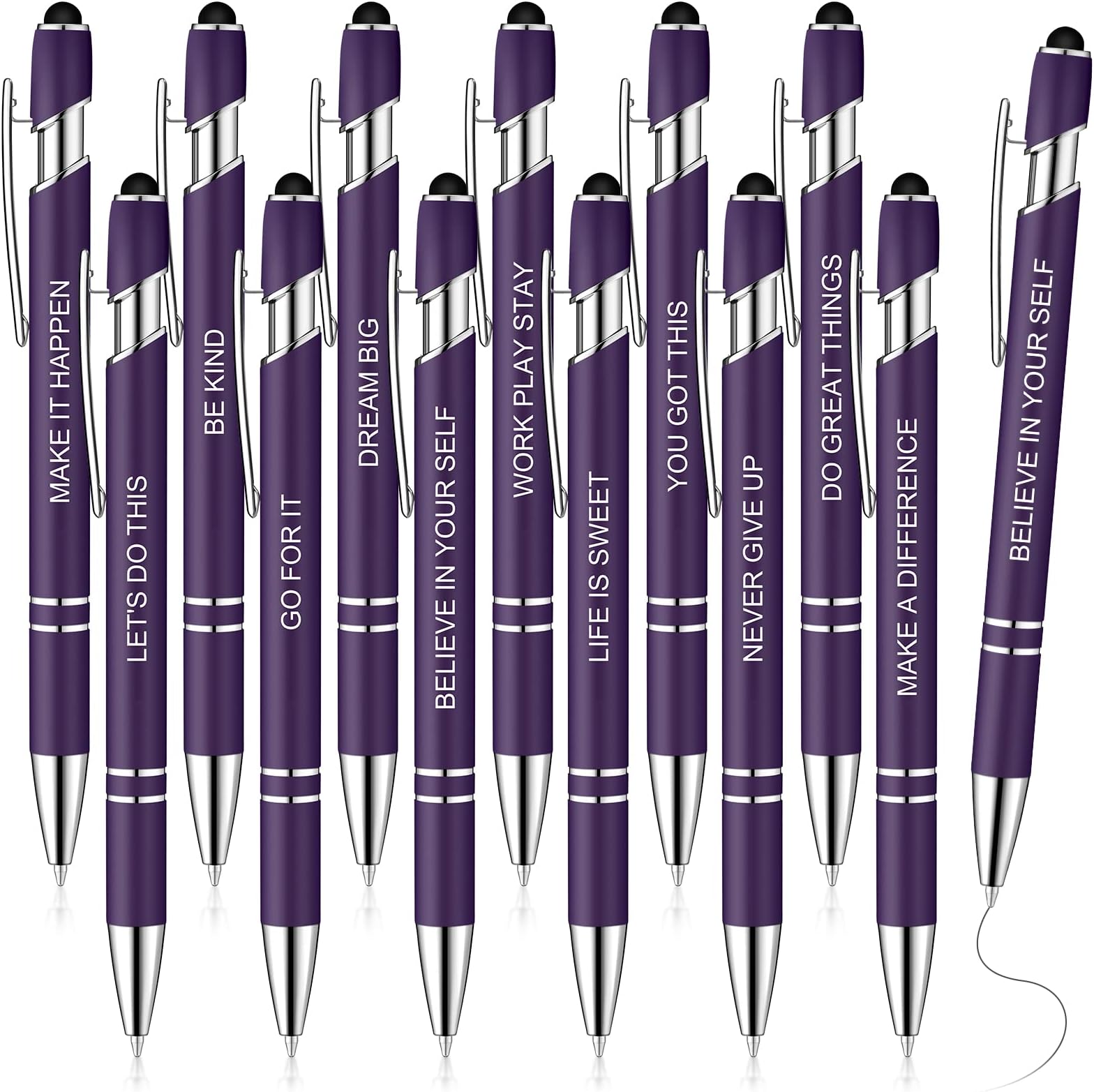 Zonon 12 Pcs Inspirational Pens Bulk Funny Ballpoint Pen with Stylus Tip Motivational Gifts for Valentine's Day Teacher Coworkers Nurse School Office Supplies(Dark Purple,Motivational Style)