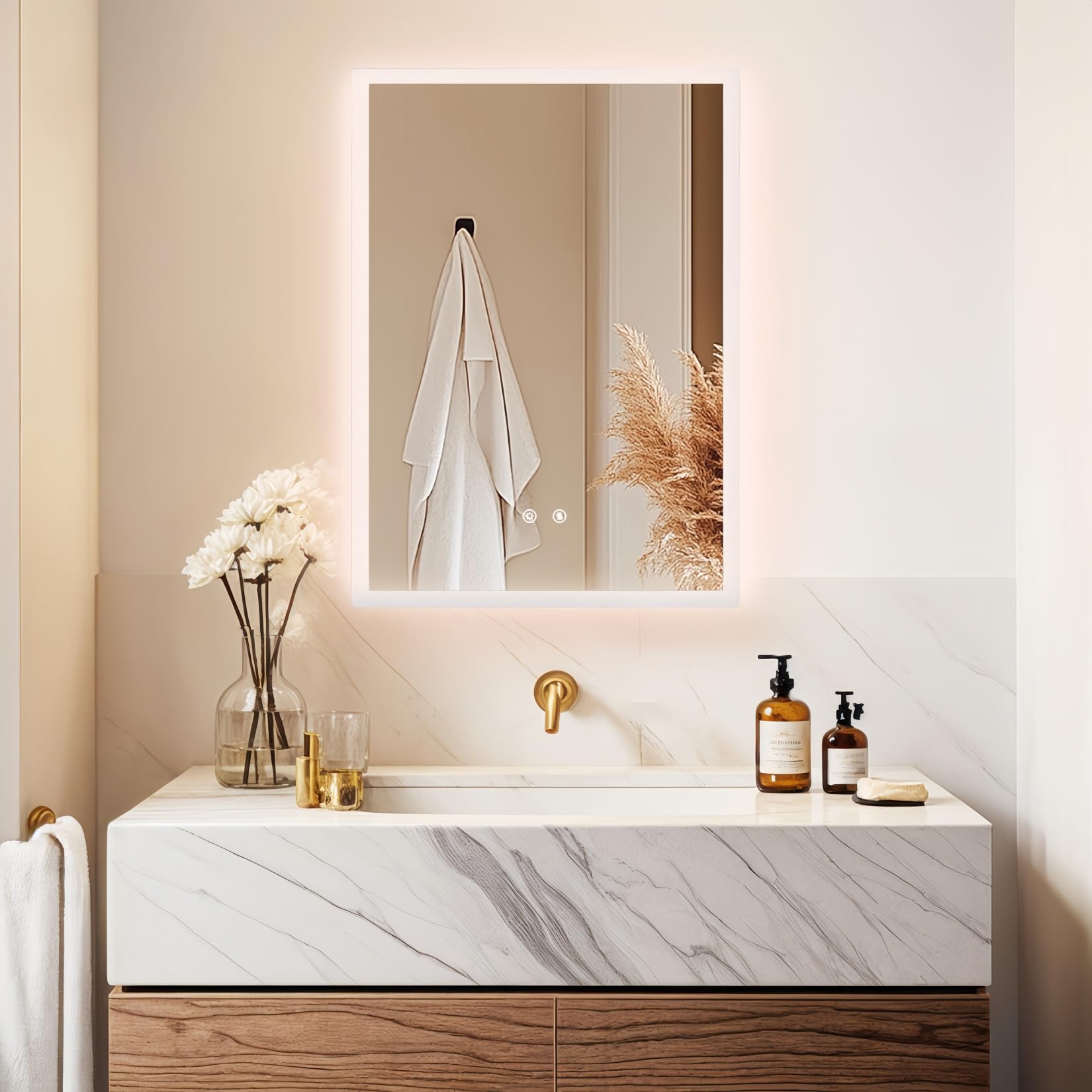 LUVODI LED Bathroom Mirror: 50x70cm Wall Illuminated Dimmable Mirrors with 3 Colour Lighting Modes, Anti-fog, Memory Function,Horizontal/Vertical — image 1