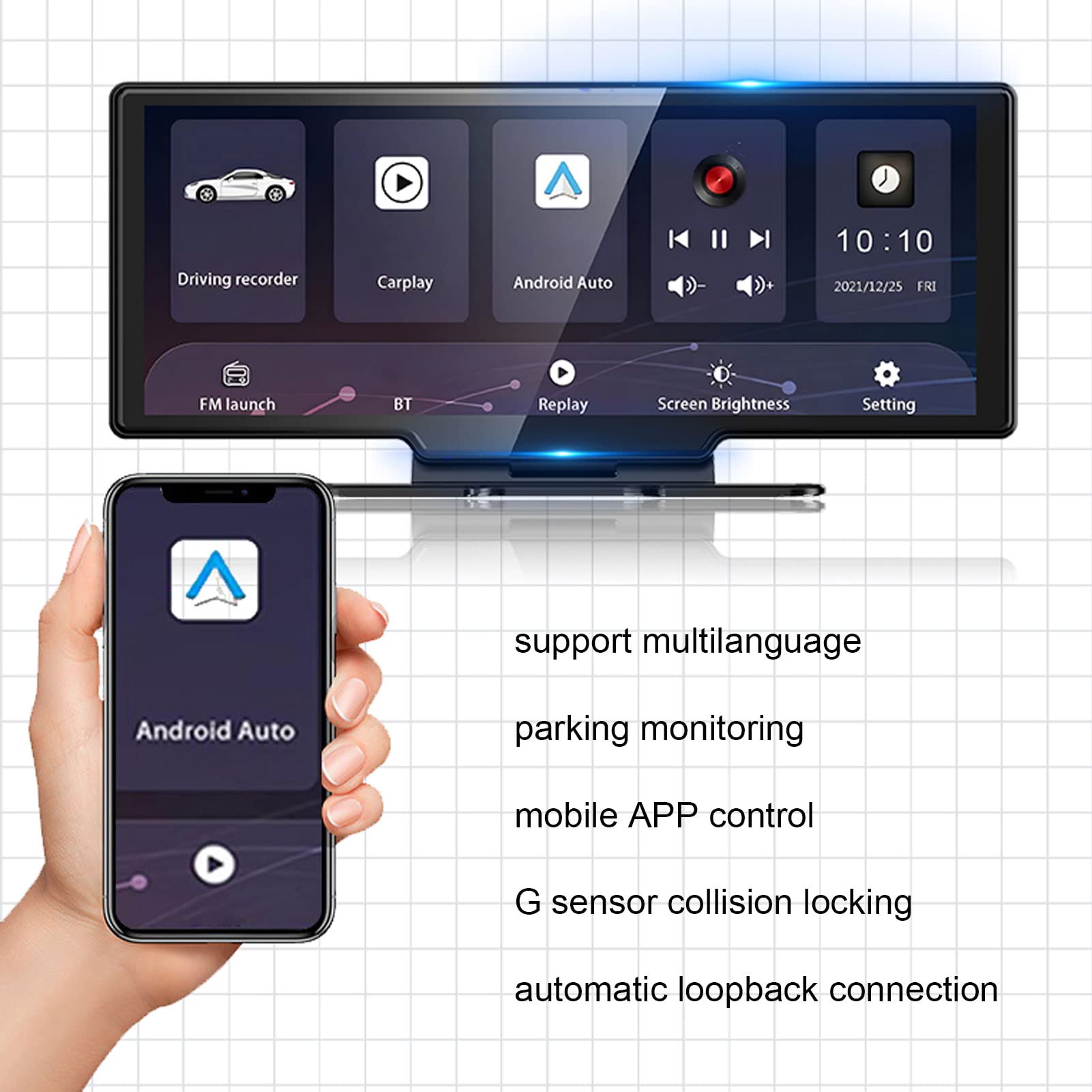 Caméra de Tableau de Bord WiFi 2,4/5 GHz sans Fil, Enregistreur de Conduite de Voiture BT5.0 avec Surveillance du Stationnement, Contrôle des Applications Mobiles, Prise en
