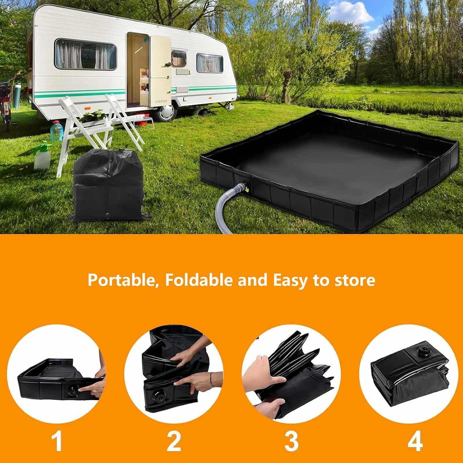 Rv Shower Pan, with Drain Hose Shower Base, Collapsible Portable Outdoor Shower for Outdoor,Camping,Beach, Caravan and Shower Stall