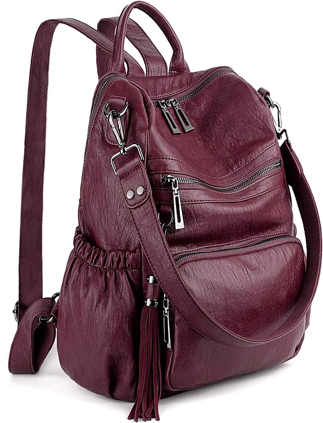 Laptop Backpack Womens Teenage Girls School Bag Ladies Travel Rucksack Multi Compartments Anti Theft Pocket PU Leather Wine Red