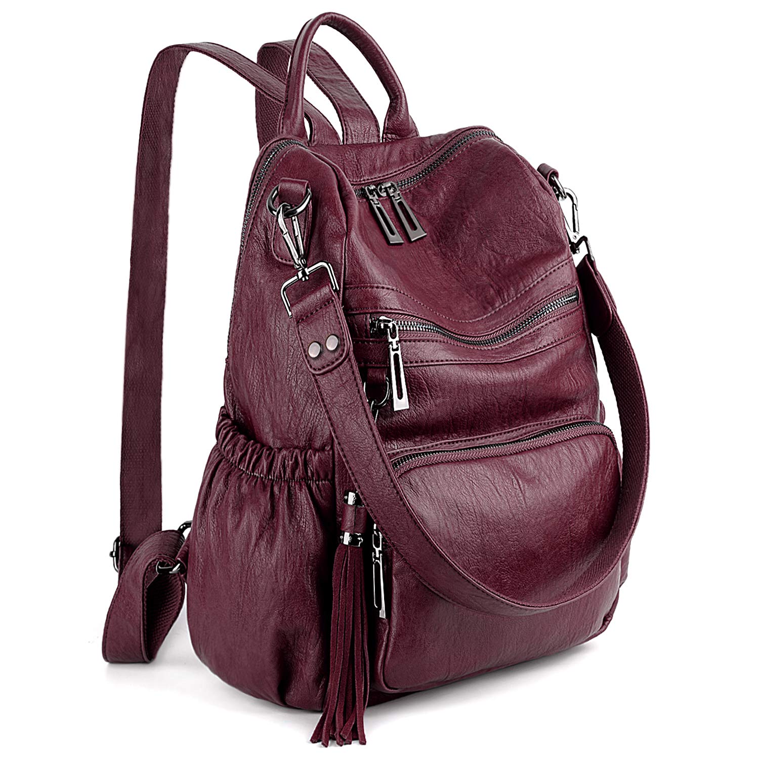 Laptop Backpack Womens Teenage Girls School Bag Ladies Travel Rucksack Multi Compartments Anti Theft Pocket PU Leather Wine Red