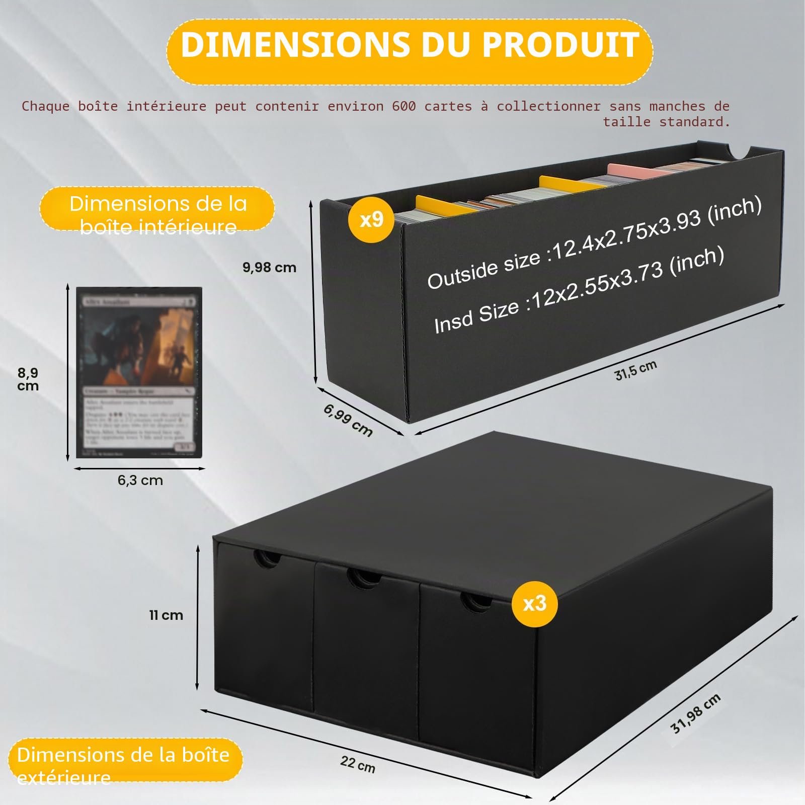 Boîte à Cartes pour Plus de 9000 Cartes,Boîtes de Rangement pour Cartes à Collectionner Avec 48 Séparateurs,étiquettes et ruban adhésif,Boîtes à Cartes pour Cartes TCG Ma-gic the Gathering