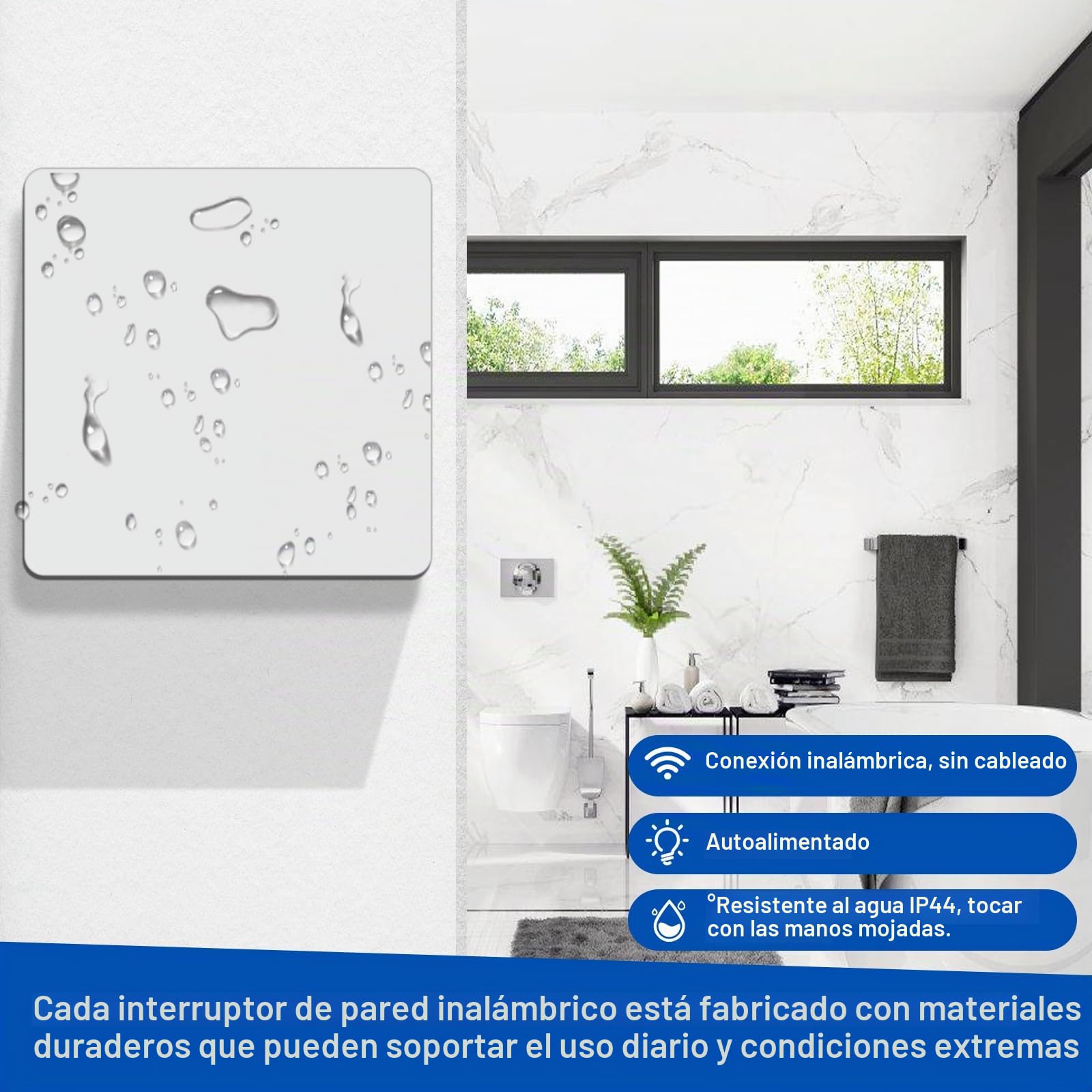 RF433 Kit Interruptor Inalambrico: Interruptor Radio Pared, Interruptor de Luz Inalámbrica con Receptor, Kit de 3 Vías, Sin Batería, Interior Alcance 50M para Electrodomésticos
