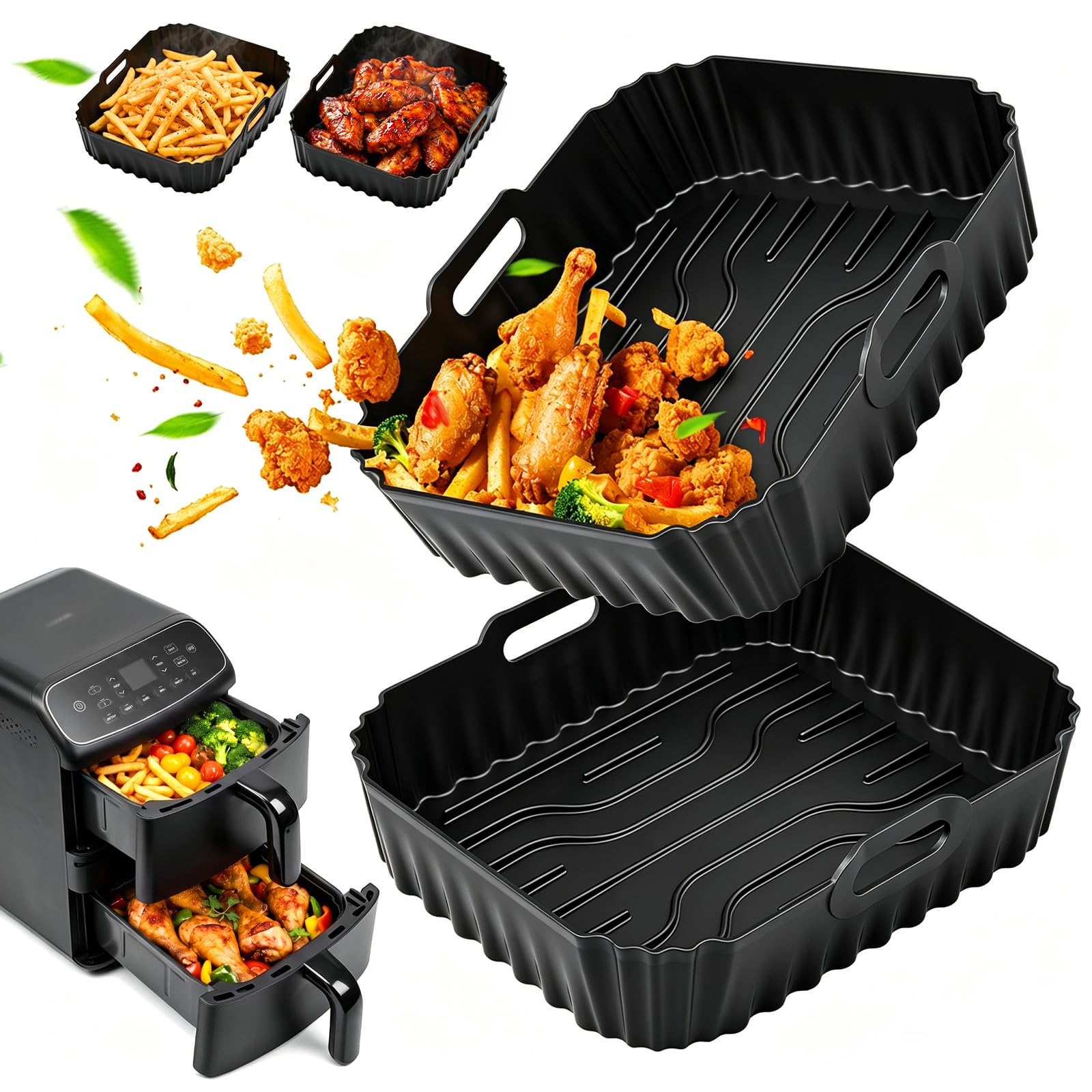 2 Piezas Molde de Silicone Air Fryer para COSORI 8,6L Double Stack, Accesorios para Freidora de Aire para COSORI Turbo Tower Compact DC861, Inserto de Silicone Airfryer Antiadherente Reutilizable