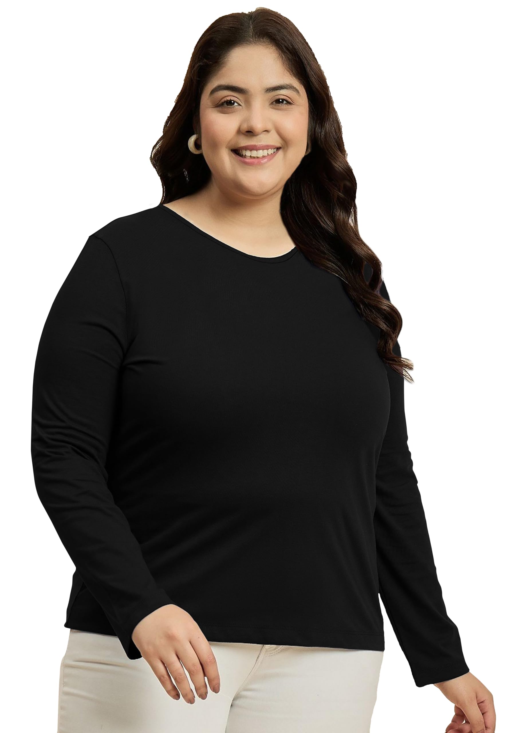 Women Plus Size Full Sleeve Cotton T-Shirt_Casual, Gym, Sports, Lounge Wear Top for Women (XL, XXL, 3XL, 4XL, 5XL)