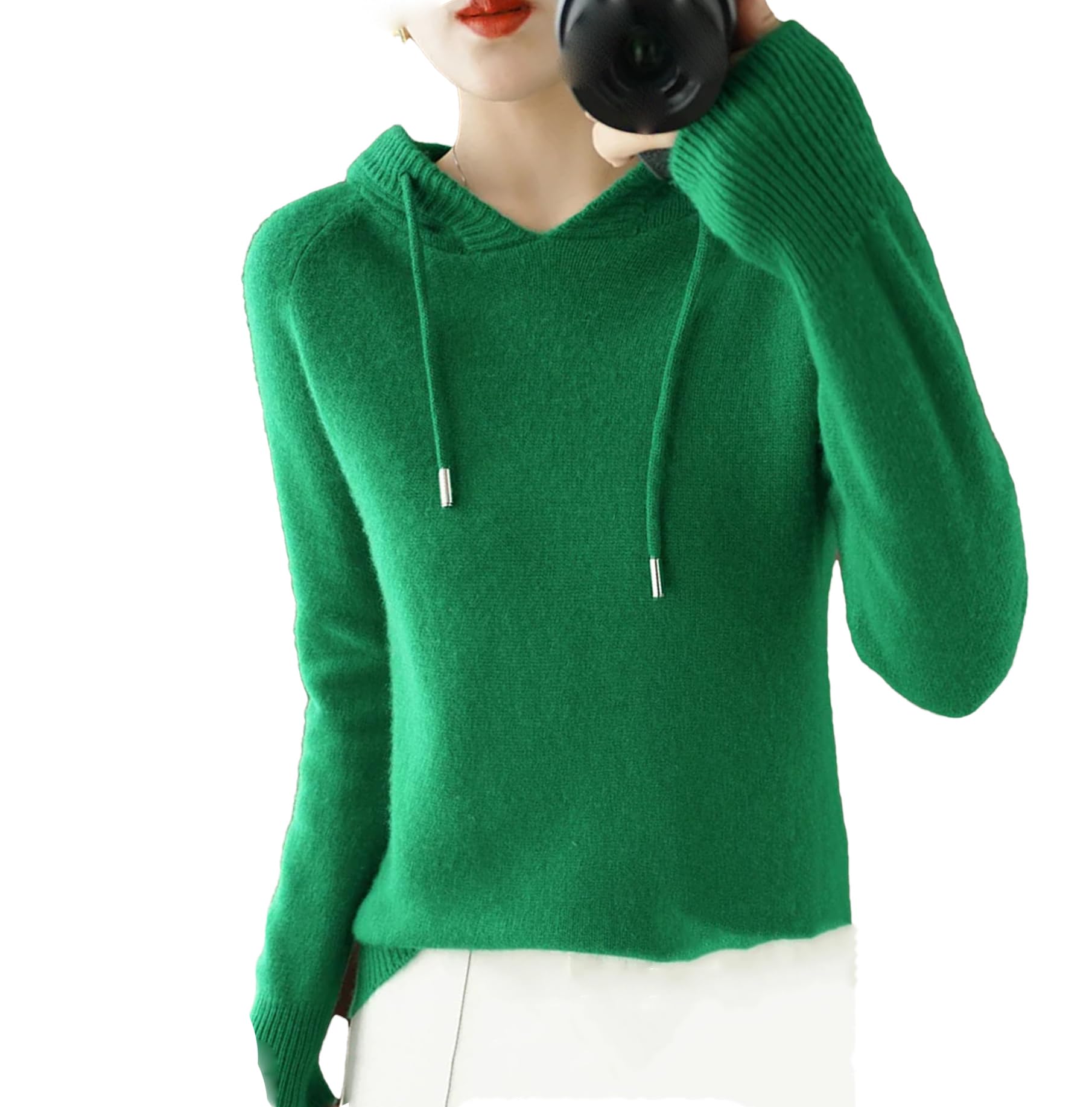 Yeuyyben Maglione invernale con cappuccio da donna maglione in cashmere con cappuccio caldo allentato maglione in cashmere con cappuccio da donna, EN8, S