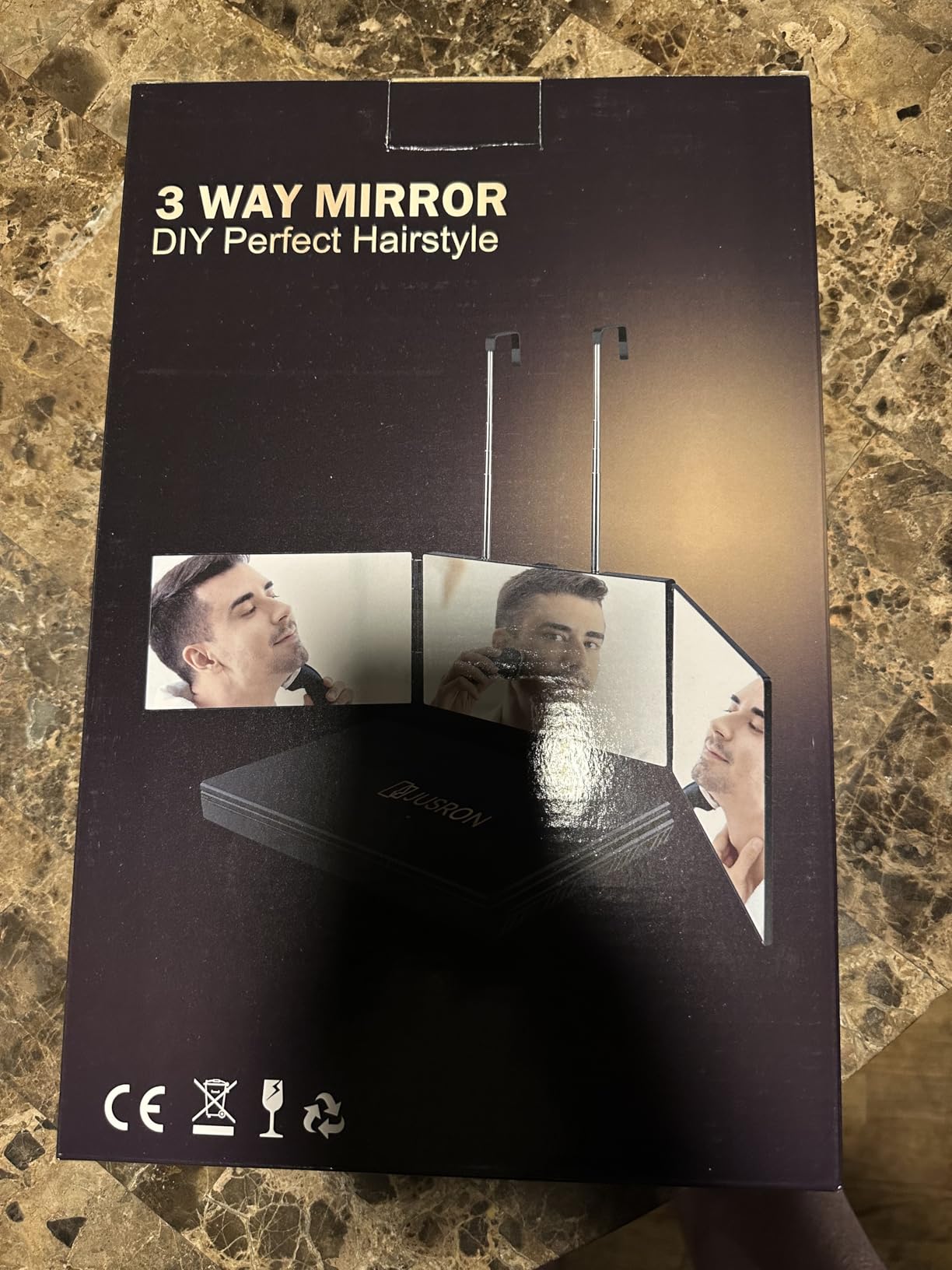 JUSRON 360 Viewing Angle Self Hair Cutting Mirror, Clear Anti-Fog HD Glass (Black Without LED Without Accessories)