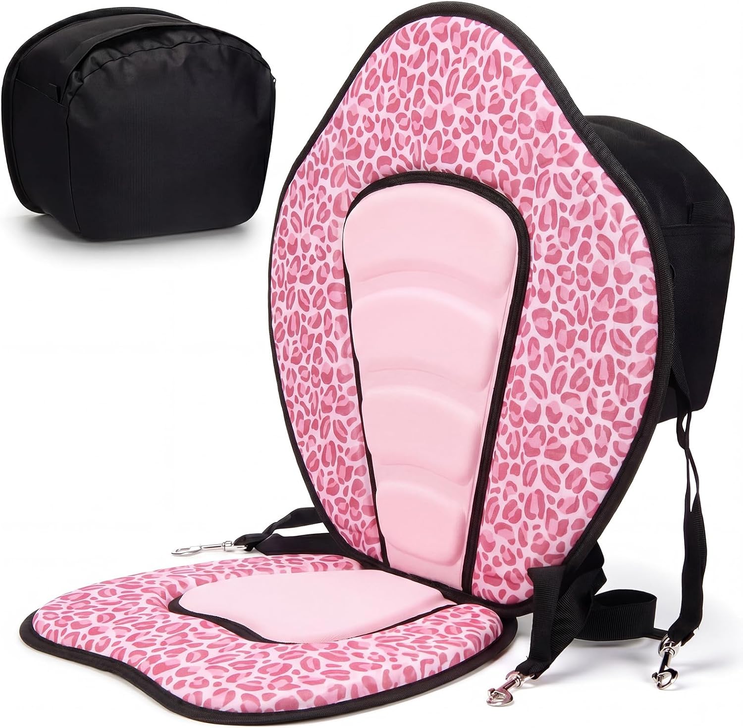 Vinsot 1 Set Kayak Paddle Board Seat Back Support,Pink Leopard | Universal, with 4 Straps, Storage Bag, Adjustable, kayak seat, paddleboard accessories, Comfortable Cushion for Water Sports