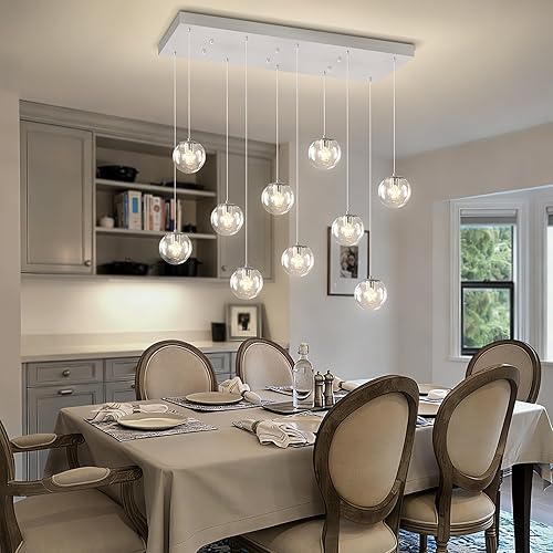 Miniatura 277 de Escalera LED de 10 luces LED moderna con globo de cristal, lámpara colgante grande para techos altos, accesorios de iluminación de entrada, villas y