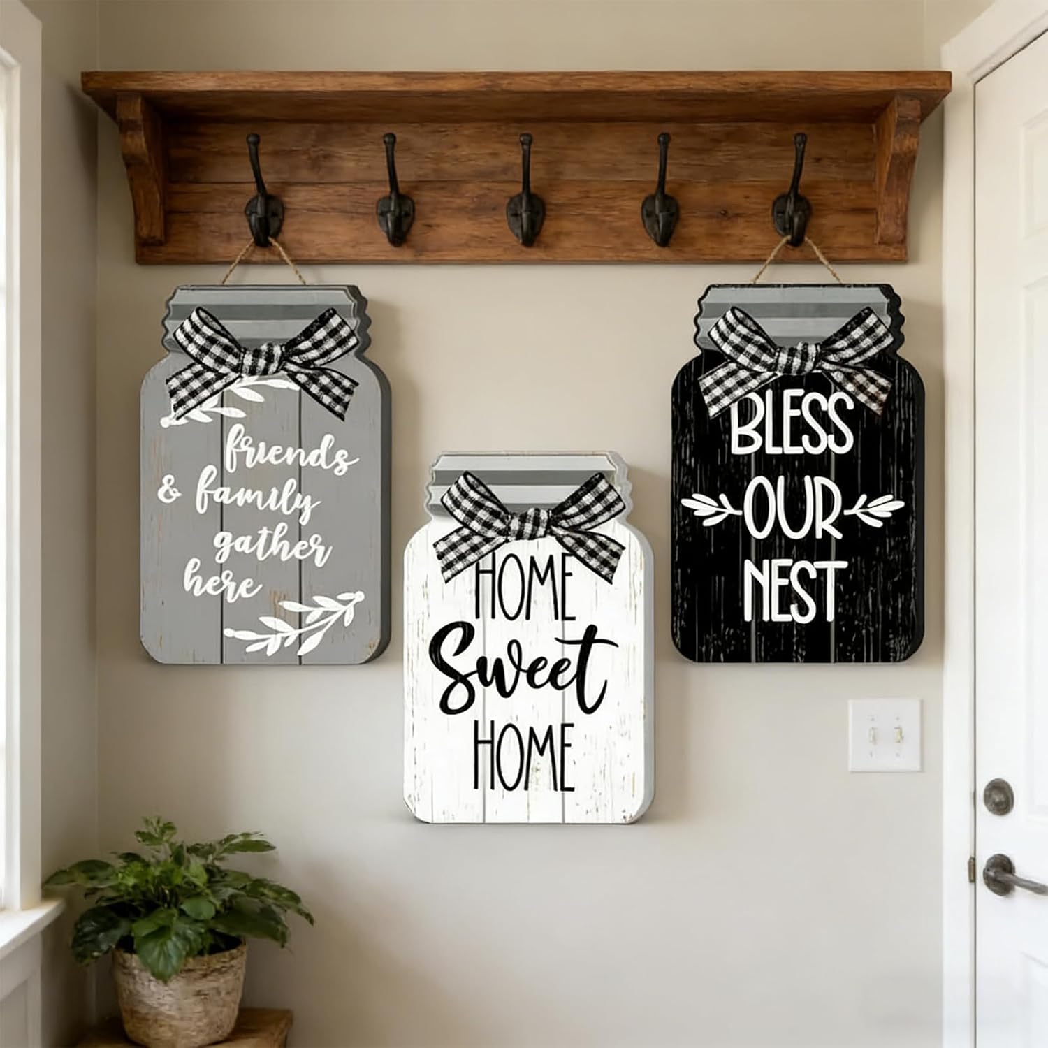 3 Pcs Farmhouse Sweet Home Tiered Tray Decor Wooden Mason Jar Signs for Table Centerpiece Rustic Vintage Black White Tabletop Block for Kitchen Dining Room Country Summer Shelf Housewarming Gift