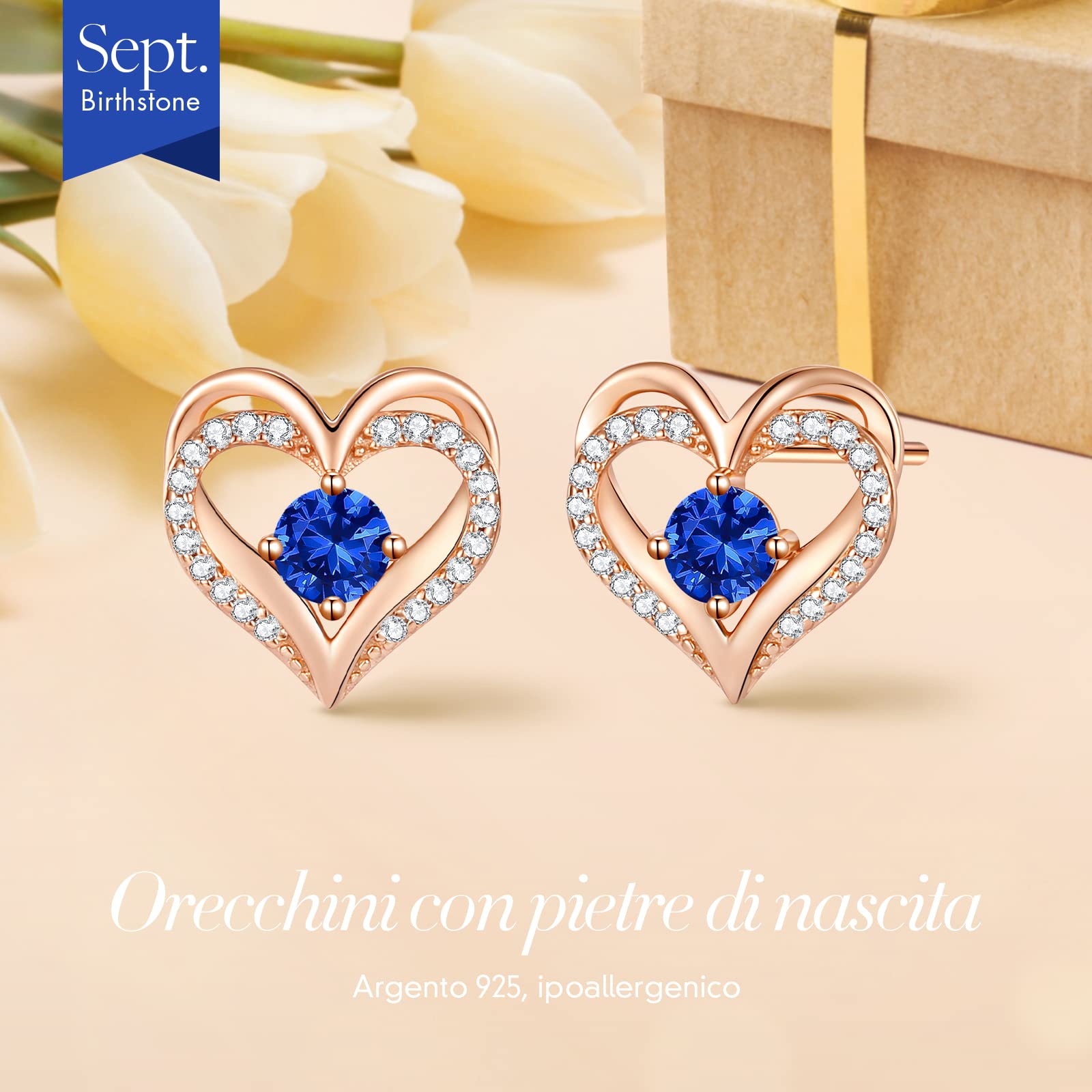 CDE Orecchini da Donna Argento 925 Placcato Oro Rosa, Orecchini Cuore Zirconia Regalo di Gioielli Natale San-Valentino Festa della Mamma Regalo Donna Anniversario Compleanno Regalo di laurea