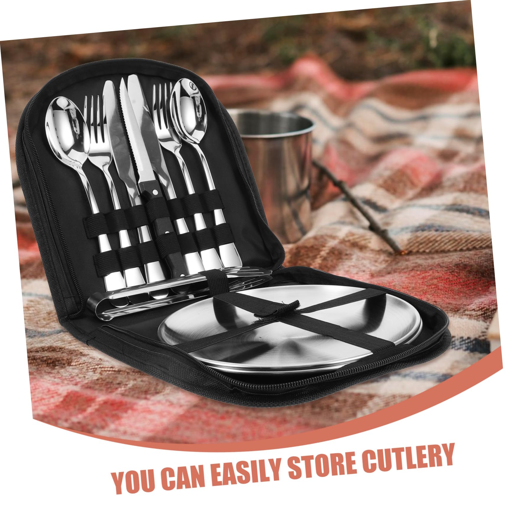 INOOMP Set Di Posate Da Campeggio in Acciaio Inossidabile 10 Pezzi Kit Di Utensili Da Picnic Utensili Da Cucina Portatili Per Escursionismo Barbecue Borsa Portaoggetti Allaperto