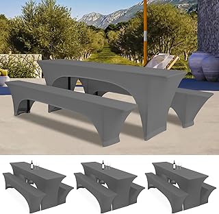 Set of 3 Beer Table Covers, 220 x 50 x 70 cm, Dark Grey, Stretch Covers for Beer Table and Bench Sets, Beer Bench Covers, ...