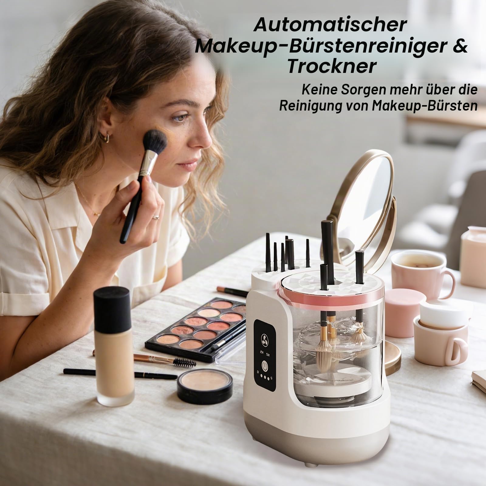 Elektrischer Pinselreiniger Make Up 3-in-1 Automatische Schminkpinsel Reinigungsmaschine mit Trocknungsfunktion & aufbewahrung für Pinselgrößen, Make up Schwamm, Beauty Blender