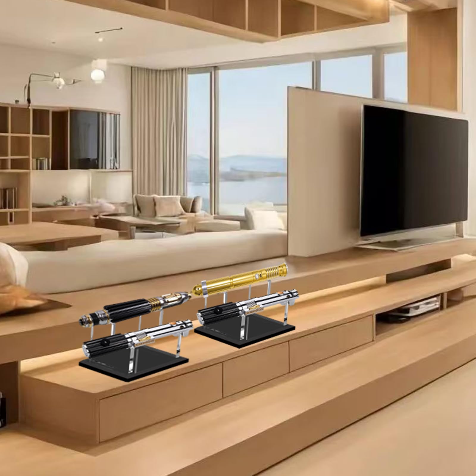 Supporto per spada laser, supporto per spada laser, supporto per spada laser in acrilico fisso, bacchette decorative e oggetti da collezione (2 strati di nero)