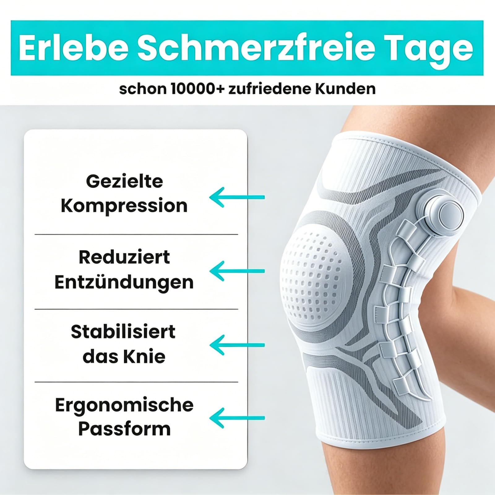 VILAO Kniebandage mit Drehverschluss, Patellarschutz, 3D-Kompression & Rutschfest für Alltag, Arbeit, Laufen und Fitness-Sportarten (2 Schwarz,XXL)