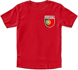 Portugal Football Shirt Kids - Boys Portugal Flag Badge Retro T Shirt - Football Country European 2021 Supporters Gifts for Kids - 2020 Portugesse Tournament Footy Soccer Top