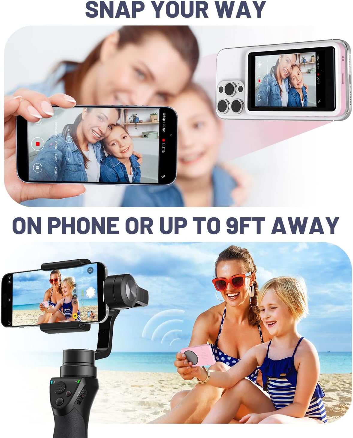 Selfie Monitor Screen iPhone with Light, Magnetic Phone Vlog Back Camera Monitor for Content Creator, Influencer, Live Streaming and TikTok, Snaplylens for iPhone Android Selfie Screen Pink
