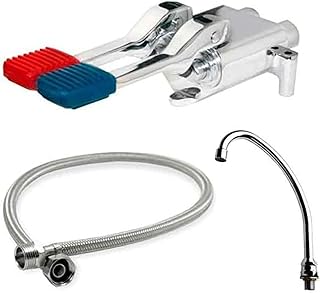Comprar KIT Completo Grifo De Pedal 2 Aguas - Grifo Cocina Industrial Con Pedal Auto Mezclador Agua Fría Y Caliente, Con Flexo Latiguillo, Caño Alto Con Difusor De Agua Y Base De Fijación, Uso En Hostelería Y