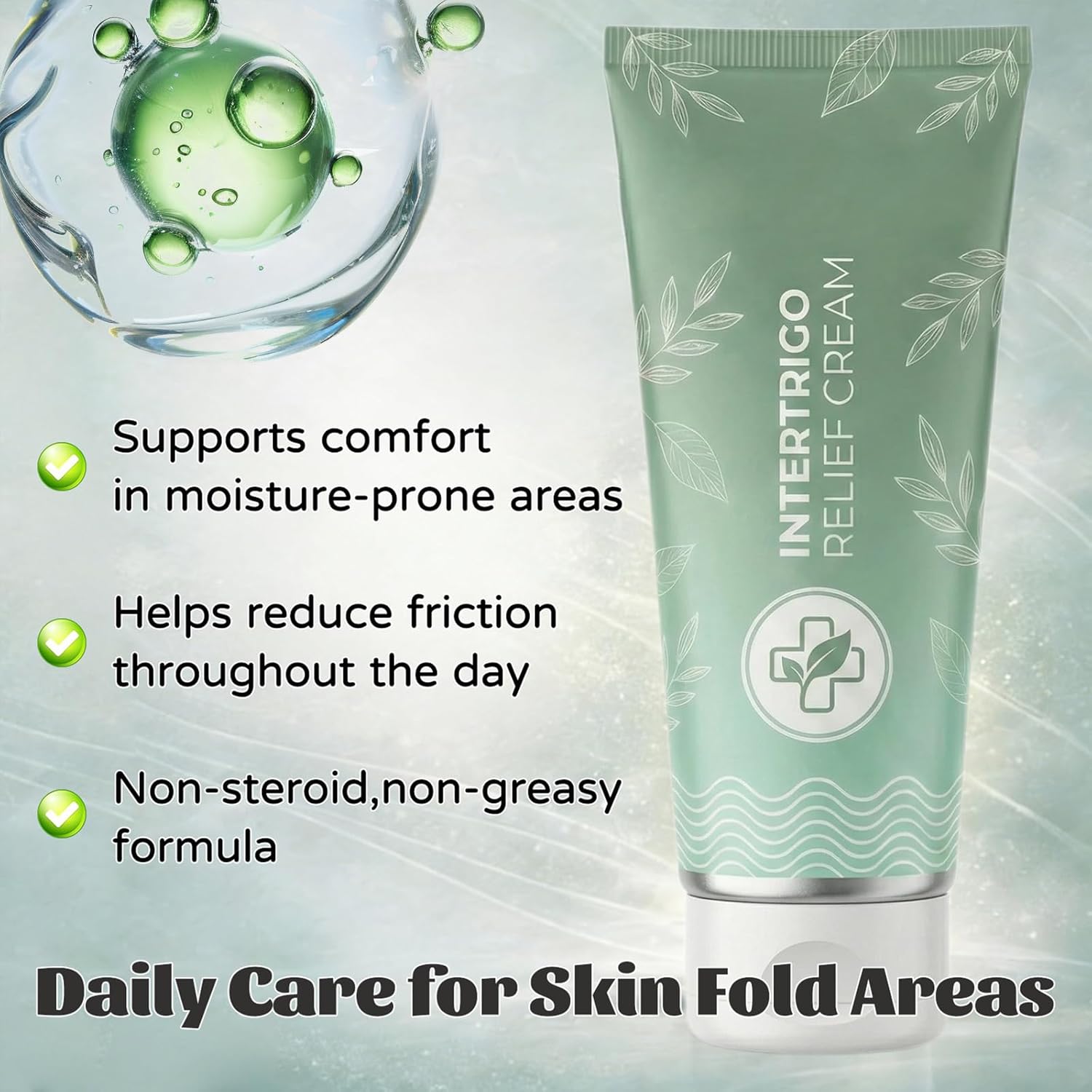 Intertrigo Relief Cream, Cream for Skin Folds, Quickly Soothes Skin and Reduces Moisture and Friction. (2PCS)