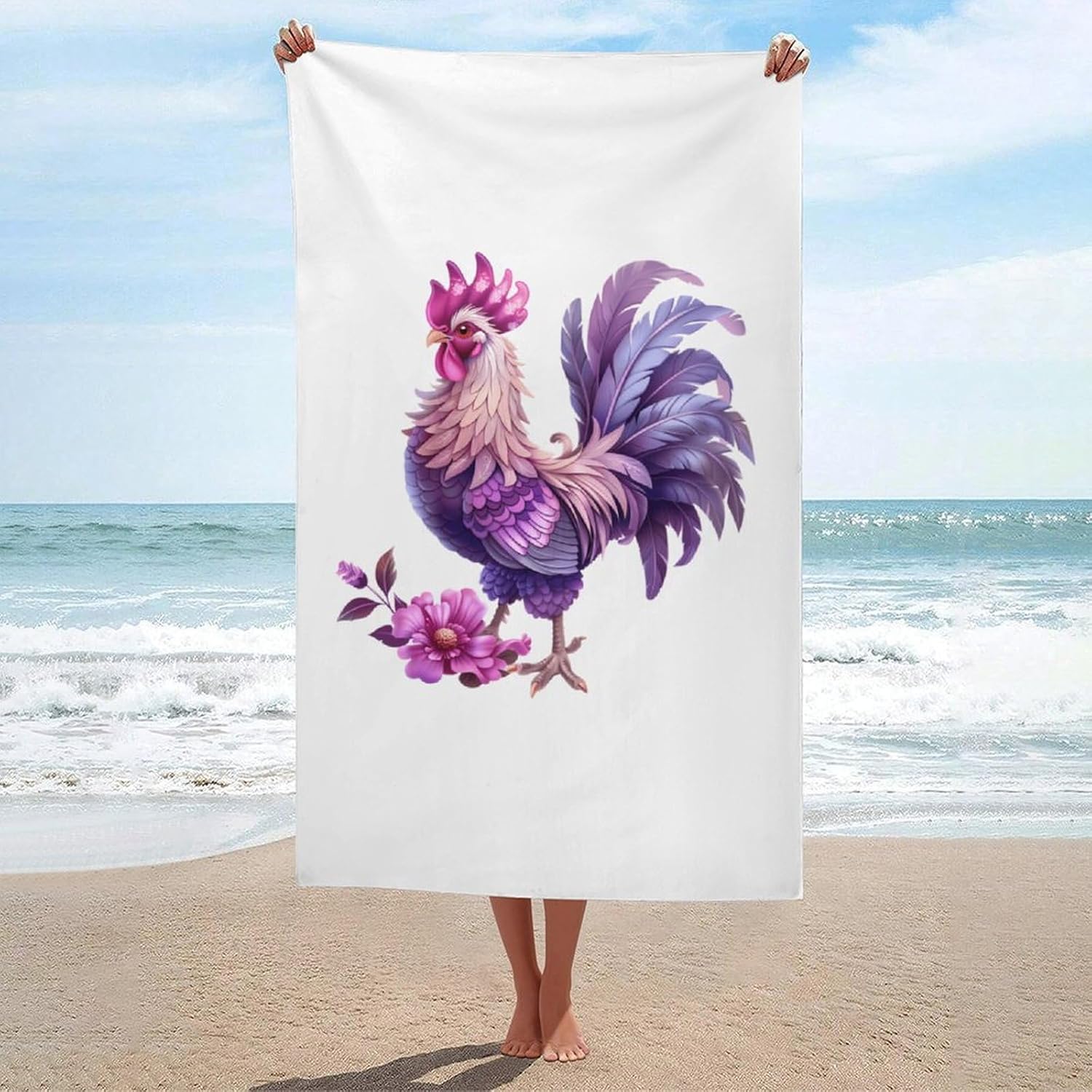 Funny Chicken Rooster Bath Towel Beach Towels Quick Dry Oversized Bath Blanket Highly Absorbent Towel for Women Men 160x80cm