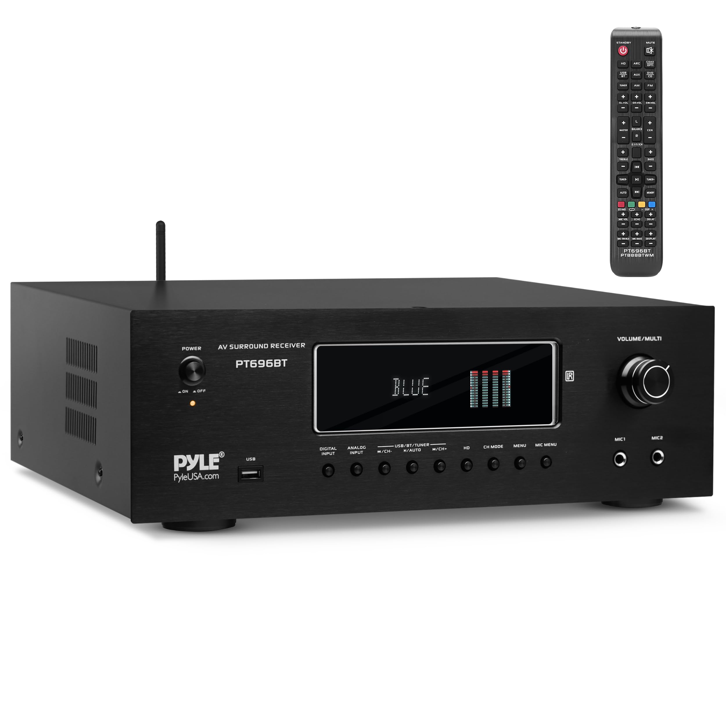 Pyle 1000W Bluetooth Home Theater Receiver - 5.2 Channel Surround Sound Stereo Amplifier System with 4K Ultra HD, 3D Video & Blu-Ray Video Pass-Through Supports, HDMI/MP3/USB/AM/FM Radio - Pyle, Black