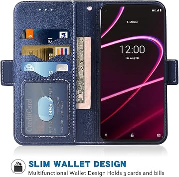 Compatible with T-Mobile Revvl 5G Wallet Case Wrist Strap Lanyard Leather Flip Cover Card Holder Stand Cell Accessories Phone Cases for Tmobile Revvl5G T Mobile TCL Revel G5 T790W Blue