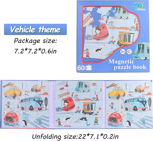 Miniatura 5 de Rompecabezas magnéticos para niños de 3 a 8 años, 60 piezas de rompecabezas y libro de combinación magnético de tres pliegues, juguetes educativos