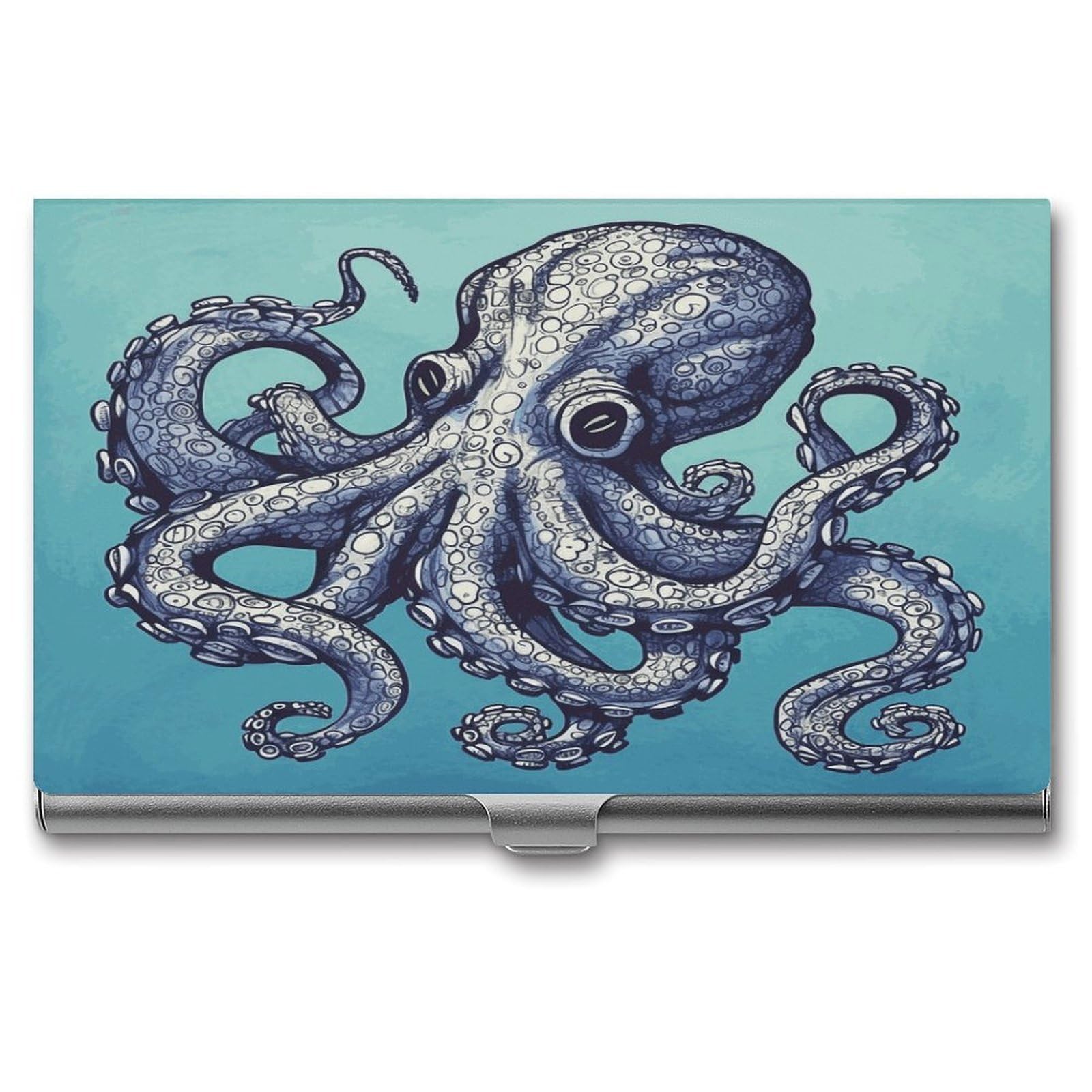LDGSUPH Octopus Design Business Card Holder Fashion Slim Name Card Holder Minimalist Design Case Metal Card Carrier Personalized Business Card Case with Flip for Men Women