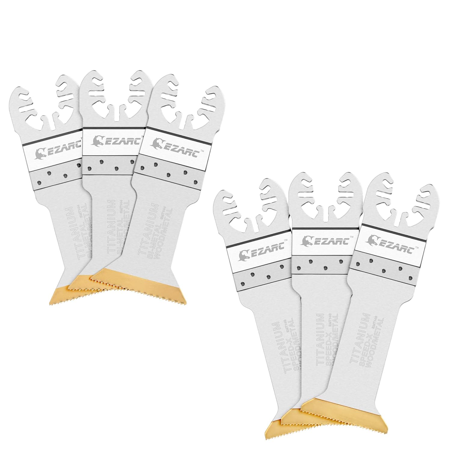EZARC Oscillating Multitool Blade Carbide Saw Blades 3-Pack, 6pcs Titanium Oscillating Multitool Blades Long and Standard Cut Saw Blades Fast Cutting for Metal/Nails/Bolts/Screws