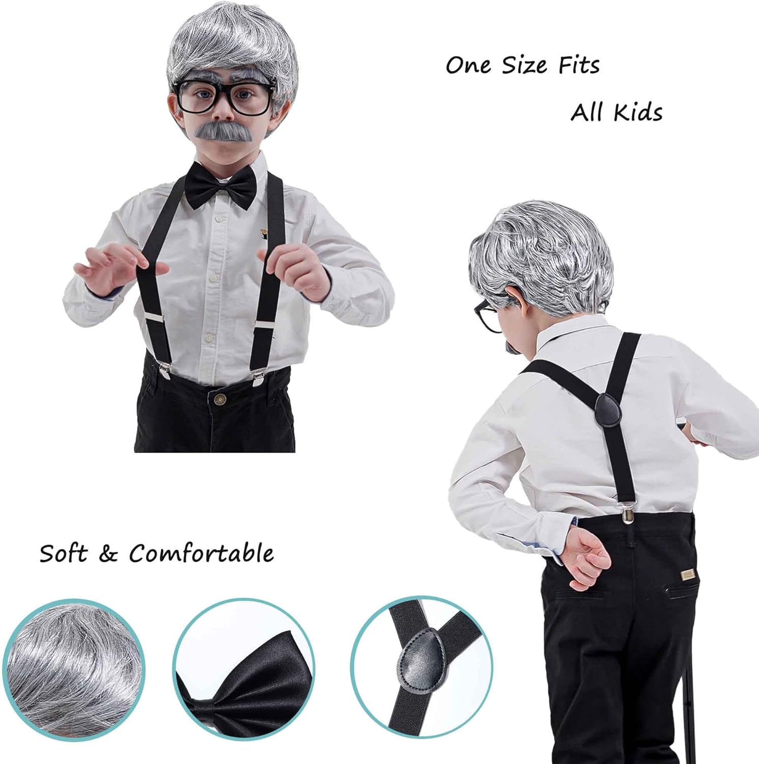 Kids 100 Days of School Costume for Boys, Old Man Costume Wig for Kids,100th Day of School Dress Up Outfit - Image 4