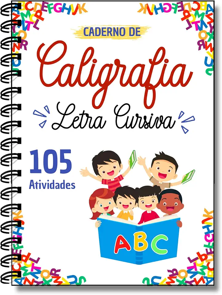 Caderno de Caligrafia Infantil melhora letra cursiva 105 atividades educativas 53 páginas A4