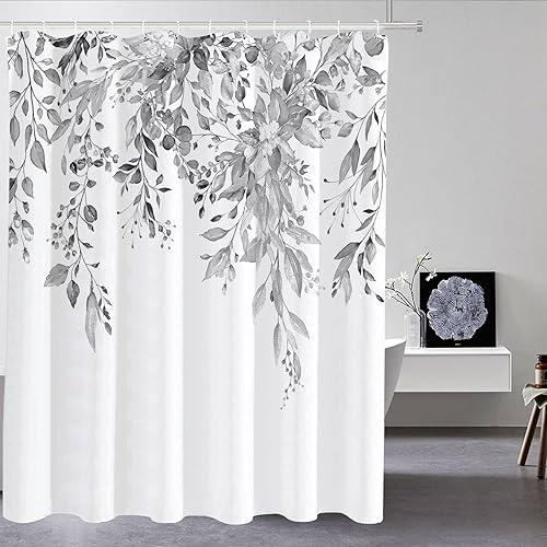 Miniatura 10 de Tititex - Juego de cortinas de ducha de hojas de eucalipto verde con cierres de presión, sin ganchos, forro interior verde, hojas de acuarela en la