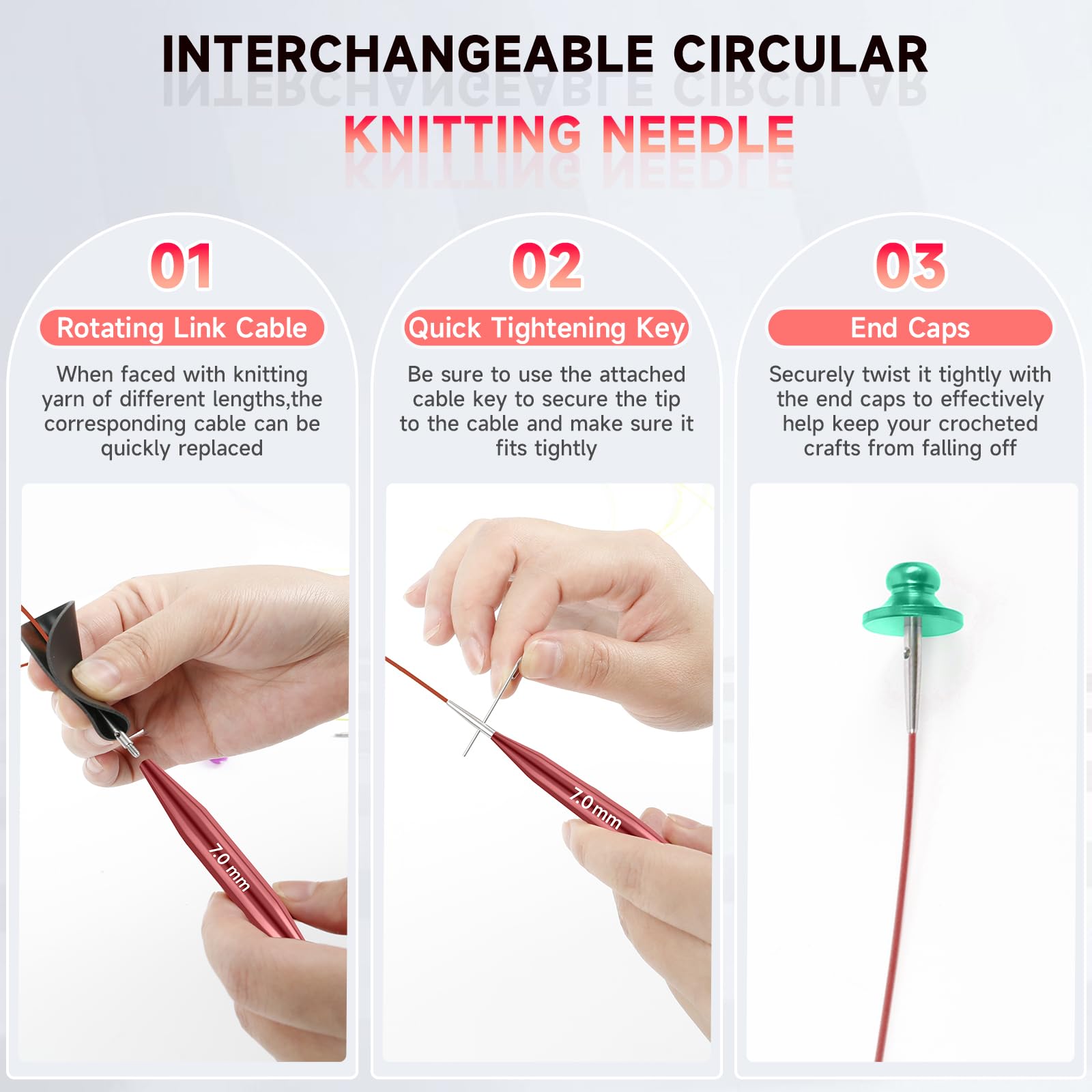 Set di ferri circolari corti intercambiabili, 5 cm, mini ferri da maglia intercambiabili con borsa e accessori, 12 aghi da 3 a 8 mm di diametro, 4 cordoncini da 15-55 cm, set di uncinetti in