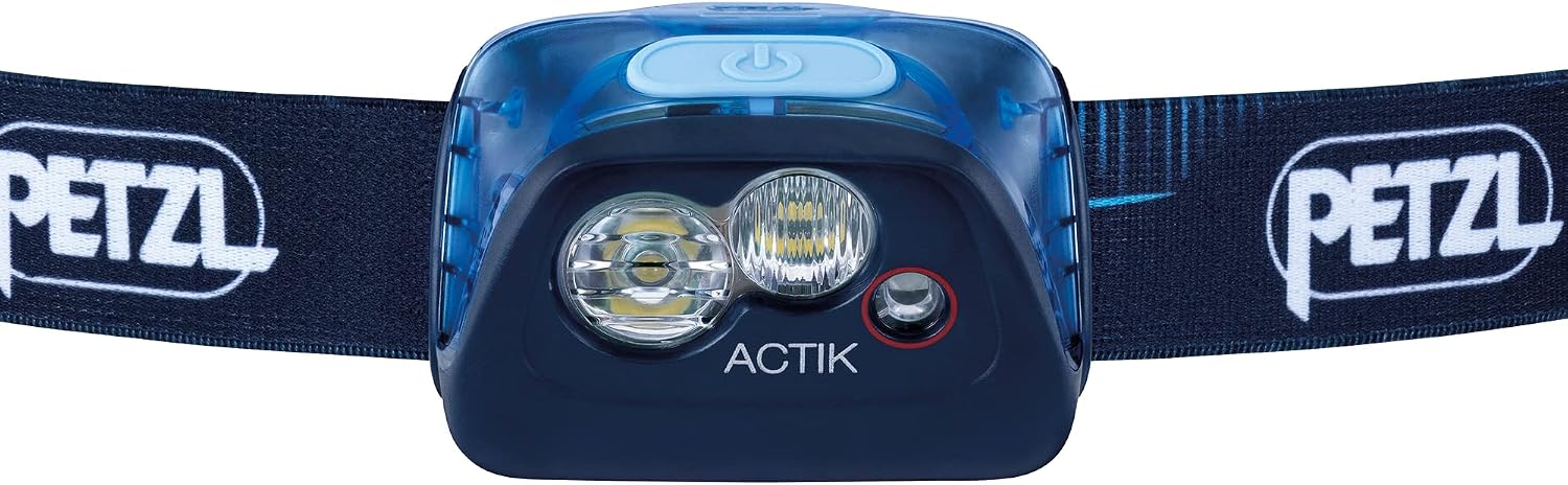 Petzl ACTIK Headlamp - Compact Multi-Beam 350 Lumen Headlamp with Red Lighting for Hiking, Climbing, and Camping - Blue
