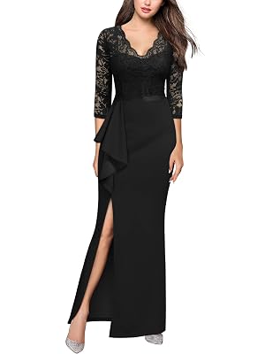 MISSMAY Womens Vintage Floral Lace Ruffle Half Sleeve Evening Party Formal Long Dress