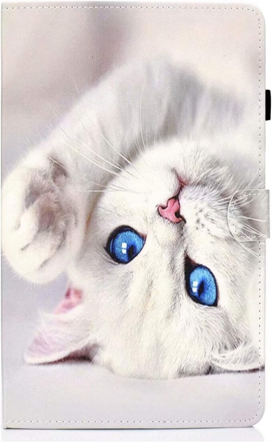 for Amazon Kindle Fire HD 10 Case 9th/7th/5th Generation (2019/2017/2015) 10.1" with Stand/Pencil Holder/Pockets [Auto Wake/Sleep] Magnetic Smart PU Leather Wallet Cover, White Kitten Cat