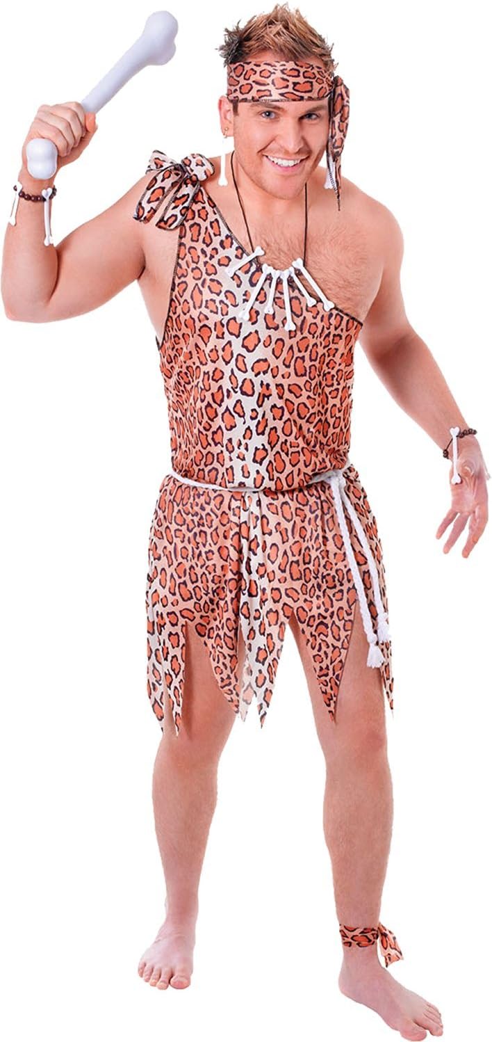 CESTRIAN Mens Caveman Tarzan Jungle Fancy Dress Costume Stag Barbarian Outfit Cave Man