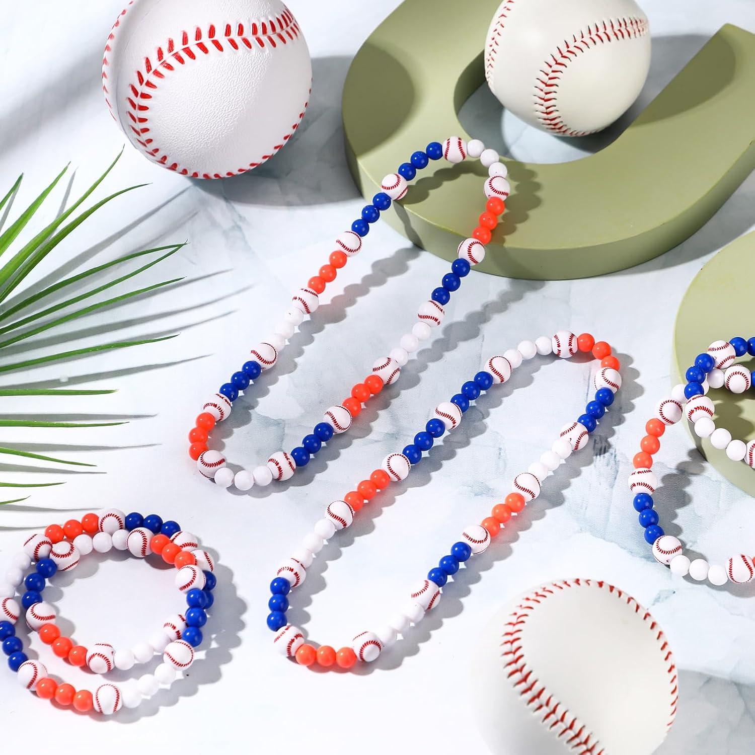 Tondiamo 12 Pcs 19 inch Baseball Necklace Beaded Youth Baseball Necklaces for Boys Gifts Team Players Lovers Accessories (Blue Orange White) - Image 4