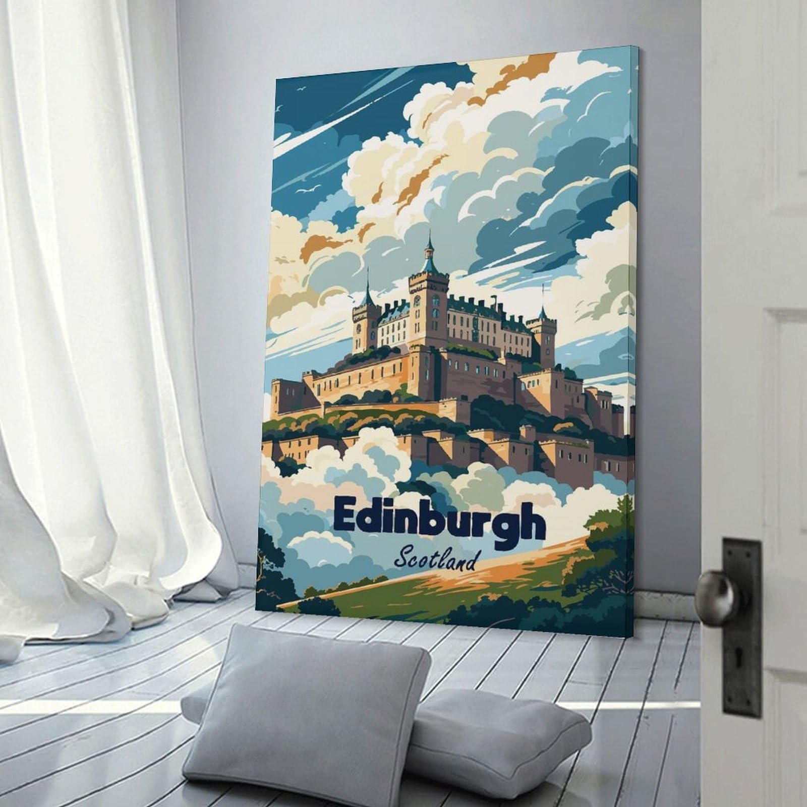 Junmoney Edinburgh Castle, Scotland Travel Canvas Wall Decor 20x30inch(50x75cm), for Corridors, Hallways Or Apartment Entries, A Stylish Accent for Home Entrances