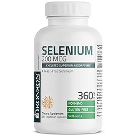 Bronson Selenium 200 mcg - Yeast Free Chelated Amino Acid Complex - Essential Trace Mineral with Superior Absorption, 360 Vegetarian Capsules