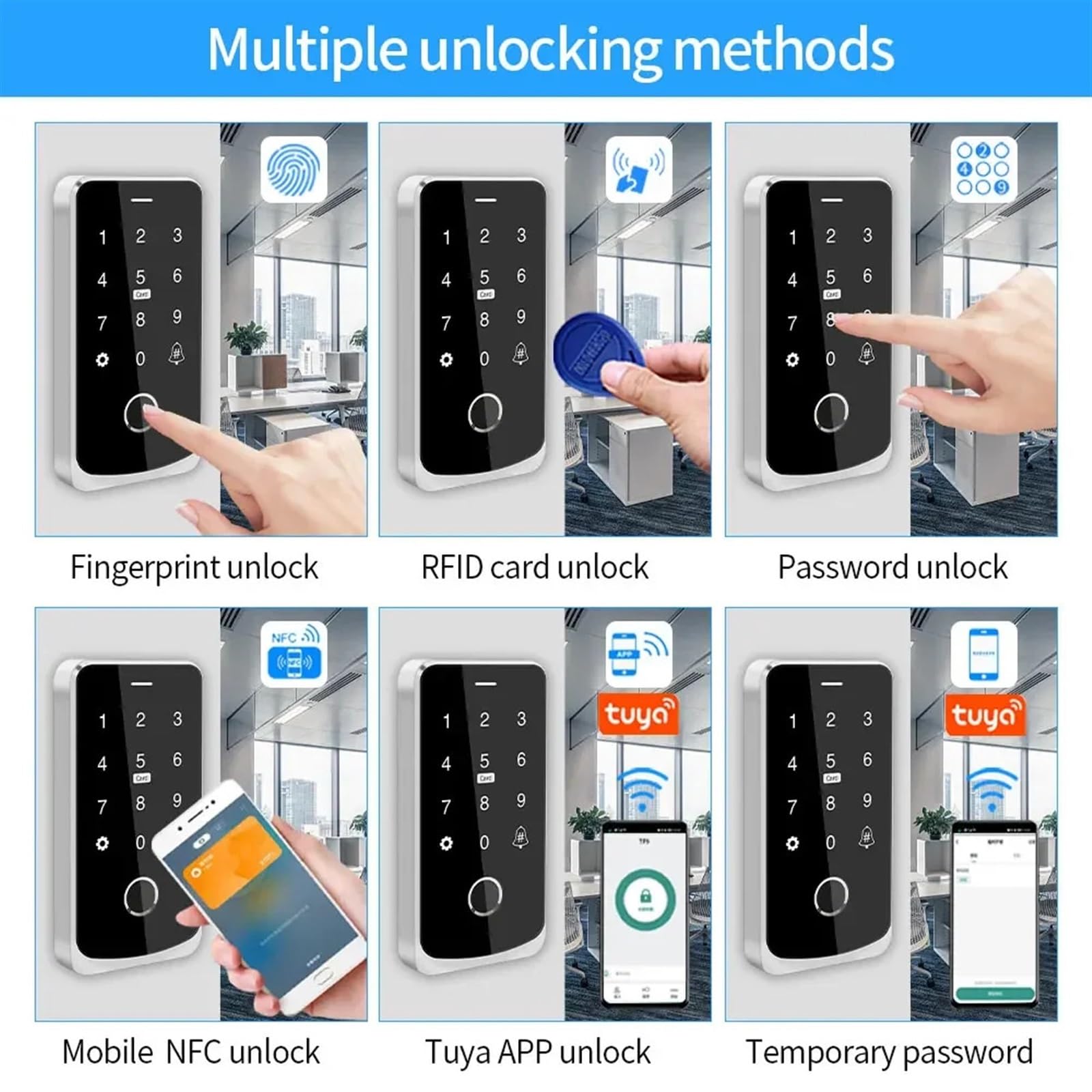 TF9 IP65 impermeable NFC Kit de Control acceso huellas dactilares conjunto teclado/tarjeta IC RFID/cerradura puerta magnética/fuente alimentación 12V para Seguridad Eléctrica(Kit-C)